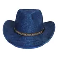 Dunkelblauer Cowboyhut im Boho-Stil mit Ethno-Band und dekorativer Metallschnalle - Pfirsich-Herz-Top-Stil (346) / Mittelblau