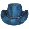 Blauer Cowboyhut im Denim-Look mit Ethno-Stickband und Metallnieten-Verzierung - Pfirsich-Herz-Top-Stil (346) / Hellblau