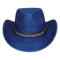 Blauer Boho-Cowboyhut mit ethnisch gewebtem Lederband und silbernen Nieten - Pfirsich-Herz-Top-Stil (346) / Blau