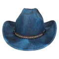 Blauer Cowboyhut mit Marmormuster, Ethno-Stickband und Metallnieten für Partys - Flach-Top-Stil (347) / Hellblau