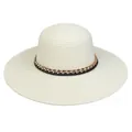 Creamy white wide brim straw sun hat with elegant gold chain and black leather band - 56-58cm / Metal Chain Leather Belt (288E) / Cream