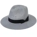 Breathable gray woven straw hat with hollow texture and black ribbon bow detail - Wide Ribbon Bow Style / Gray