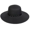 Black wide brim straw sun hat with decorative band and silver star rivets for women - 56-58cm / Star Rivet Leather Belt (289D) / Black