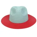 Panama Strohhut in Mintgrün und Rot mit Farbblock-Design für den sommerlichen Sonnenschutz - M(56-58cm) / Minzgrün und Rot