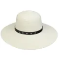 Beige wide brim straw sun hat with black leather strap and silver star studs - 56-58cm / Star Rivet Leather Belt (289E) / Cream