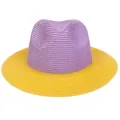 Summer Panama straw hat featuring a stylish purple top and bright yellow wide brim - M(56-58cm) / Purple + Yellow