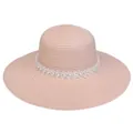 Elegant light pink wide brim straw sun hat featuring white lace and pearl details - 56-58cm / Lace Artificial Pearl Flower (290A) / Pink