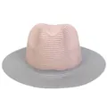 Straw Panama hat for men and women with pink crown and grey wide brim for sun protection - M(56-58cm) / Pink + Grey