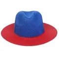 Panama straw hat in blue and red color-block design with a woven fedora style - M(56-58cm) / Blue+Red
