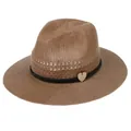 Tan woven straw hat featuring a black decorative cord and a heart-shaped wooden charm - Heart Pendant / Khaki