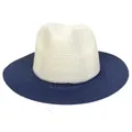 Panama straw sun hat in beige and navy blue two-tone woven design for beach protection - M(56-58cm) / Beige+Navy Blue