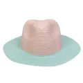 Foldable panama straw hat with a pink crown and light blue wide brim for sun protection - M(56-58cm) / Pink + Mint Green
