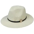 Breathable summer straw hat in cream white with black woven band and heart wood charm - Heart Pendant / Off White