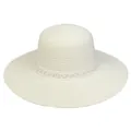 Elegant wide brim straw hat in cream white featuring pearl and lace ribbon trim detail - 56-58cm / Lace Artificial Pearl Flower (290E) / Cream