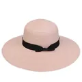 Pink wide brim straw sun hat with black ribbon bow and breathable weave texture - 56-58cm / Simple Satin Ribbon Bow (291A) / Pink