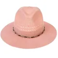 Pink breathable woven straw fedora hat featuring a stylish gold chain band trim - Chain Decor / Pink