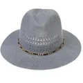 Medium gray breathable woven straw fedora with decorative gold metal chain link band - Chain Decor / Gray