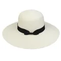 Women's foldable cream straw beach hat with a stylish black ribbon and bow detail - 56-58cm / Simple Satin Ribbon Bow (291E) / Cream