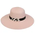 Elegant pink woven straw sun hat for women featuring pearl and flower embellishments - 56-58cm / Artificial Pearl Flower Satin Ribbon (292A) / Pink