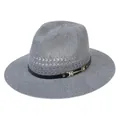 Breathable gray woven fedora sun hat with a sleek black band and gold buckle detail - Rivet Buckle Style / Gray