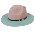 Summer panama straw hat with pink crown and mint green brim featuring black leather band - M(56-58cm) / Pink And Mint Green (348-H)