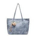 Large tie-dye denim tote bag in washed blue with teddy bear pendant and woven charm - No Pendant / Blue