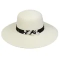 Chic cream straw sun hat for women featuring black ribbon and pearl flower accents - 56-58cm / Artificial Pearl Flower Satin Ribbon (292E) / Cream