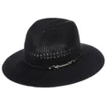 Classic black woven fedora hat with elegant gold buckle and breathable hollow pattern - Rivet Buckle Style / Black