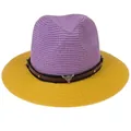 Purple and yellow straw Panama hat with brown studded band and silver bull head emblem - M(56-58cm) / Purple And Yellow (349-D)