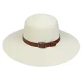 Foldable wide brim straw sun hat in cream white with brown leather band decoration - 56-58cm / Leather Belt with Buckle (293E) / Cream