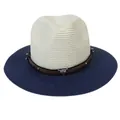 Panama straw hat in cream and navy blue featuring a western bull skull rivet band - M(56-58cm) / Beige And Navy Blue (349-G)