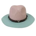 Panama straw hat in pink and mint green with leather band and metal ox head ornament - M(56-58cm) / Pink And Mint Green (349-H)