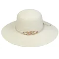 White wide brim straw sun hat featuring a decorative gold buckle and woven rope detail - 56-58cm / Gem Chain Braided Rope (296E) / Cream
