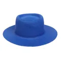 Elegant Klein blue flat top boater straw hat for women summer beach vacation style - 56-58cm / Thin Rope Decor (285K) / Blue