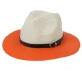 Panama straw hat in beige and orange color-block design with black leather band - M(56-58cm) / Beige And Orange (351-B)