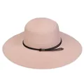 Light pink wide brim straw sun hat with black woven cord detail on plain white background - 56-58cm / Simple Braided Rope (297A) / Pink
