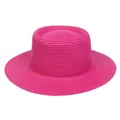 Flat top boater straw hat in vibrant magenta pink with elegant woven texture for beach summer - 56-58cm / Thin Rope Decor (285L) / Rose Red