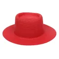 Elegant wide brim flat top straw boater hat in vibrant red for summer beach vacations - 56-58cm / Thin Rope Decor (285M) / Red