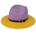 Summer Panama straw hat in bold purple and yellow contrast with a black leather band - M(56-58cm) / Purple And Yellow (351-D)