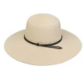 Foldable wide brim straw beach hat in beige with black woven cord and metal buckle - 56-58cm / Simple Braided Rope (297C) / Beige