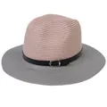 Foldable Panama straw hat in beige crown and grey wide brim with black leather belt - M(56-58cm) / Pink And Gray (351-E)