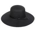 Classic black wide brim straw sun hat with decorative cord and gold accent finish - 56-58cm / Simple Braided Rope (297D) / Black
