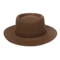 Elegant dark coffee brown woven straw boater hat with a flat brim and concave top design - 56-58cm / Thin Rope Decor (285Q) / Brown