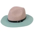 Pink and mint green panama straw hat with black leather band and silver buckle - M(56-58cm) / Pink And Mint Green (351-H)