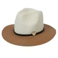 Panama straw hat with cream crown and brown brim featuring black band and heart charm - M(56-58cm) / Beige And Khaki (352-A)