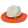 Panama straw hat in cream and orange with black ribbon and heart charm accent - M(56-58cm) / Beige And Orange (352-B)