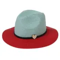 Foldable panama fedora hat with mint green crown and bright red brim detail - M(56-58cm) / Mint Green And Red (352-C)