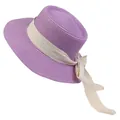 Elegant purple straw hat with a beige ribbon bow for a stylish summer vacation look - 56-58cm / Beige Ribbon Bow (040B) / Purple