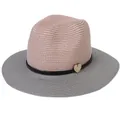 Summer Panama straw hat in pink and grey color block with heart charm on black band - M(56-58cm) / Pink And Gray (352-E)