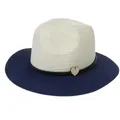 Panama straw hat in cream white and navy blue brim with a small heart charm detail - M(56-58cm) / Beige And Navy Blue (352-G)